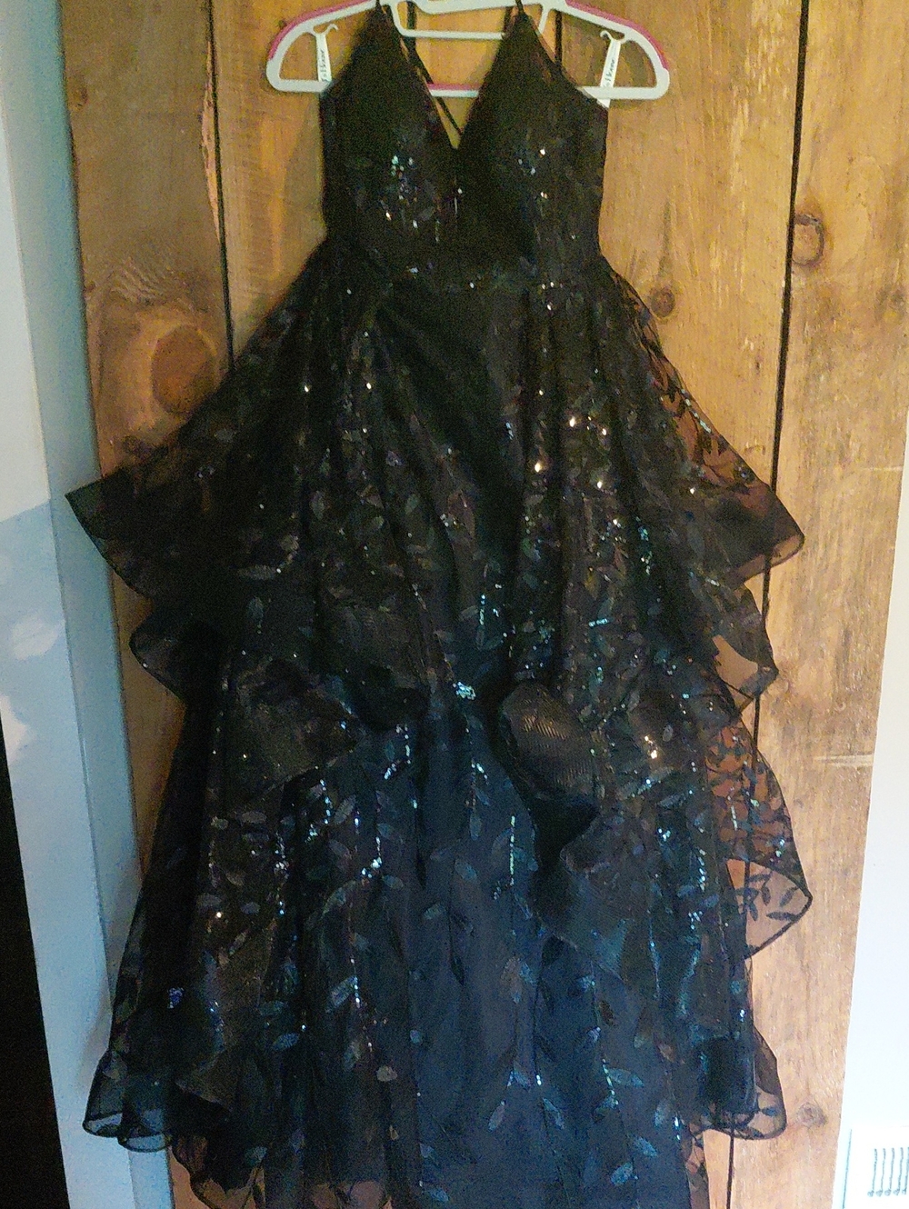 JJs House Black Sparkle Layered Tulle Gown for Women